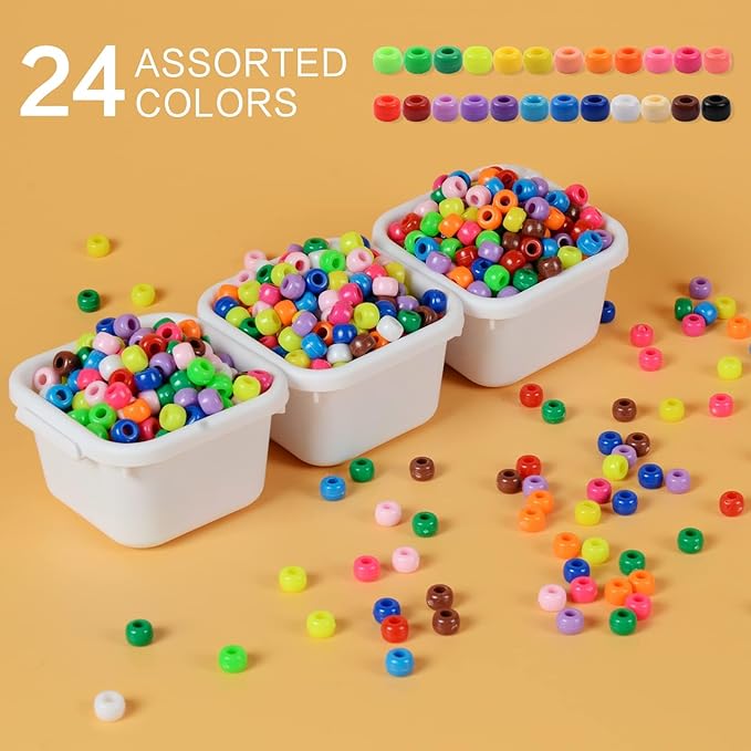 simetufy 3600pcs pony beads bulk, 24 assorted colors rainbow plastic beads for hair braiding friendship bracelets diy crafting kandi jewelry making
