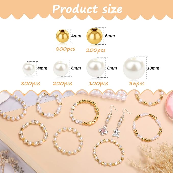 Hpebl 2136PCS Beads for Bracelets Pearl Bracelet Making Kit Friendship Bracelet Kits Bracelet Bead Kits Small Pearl Bead and Gold Beads Beading Kit for Bracelets Jewelry Making Kit