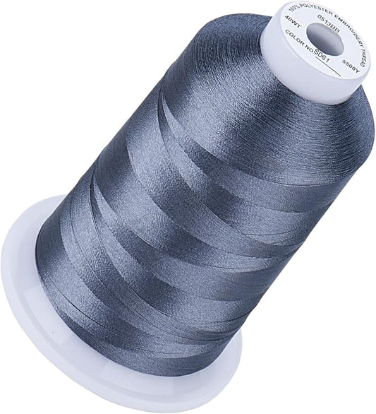 Simthread 5500Yds Embroidery Thread, 5000M High-Yardage 40WT 100% Polyester Thread – 170+ Vivid Colors, High-Speed Rated – Compatible with Brother, Singer, Janome & More - Grey Blue S061