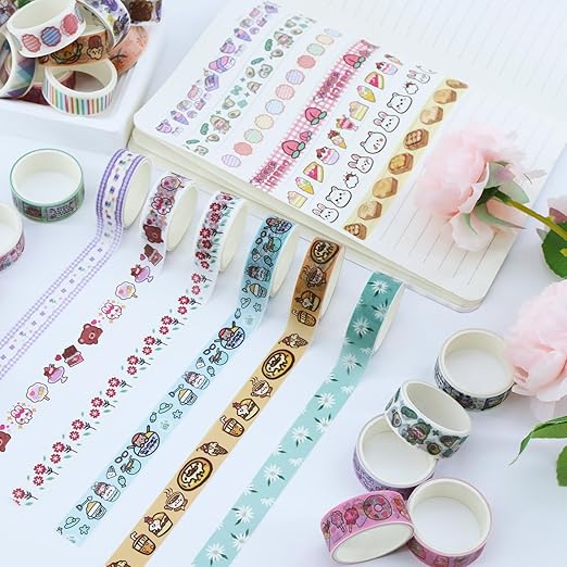 60 Rolls Cute Washi Tape Set,15 mm Wide Colorful Decorative Tape,Cute Creative Washi Tapes,Scrapbook Supplies Kit,for and DIY Crafts,Gift Wrapping,Holiday Party Decorations(Each Rolls 2.18 Yards)