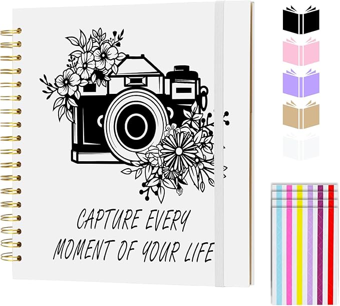 Scrapbook Album 8x8 inch, Travelling Journal Scrap Book Family Scrapbook Scrapbooking Supplies Kits Gift for Couples Anniversary Wedding (white, 8 x 8 inch)