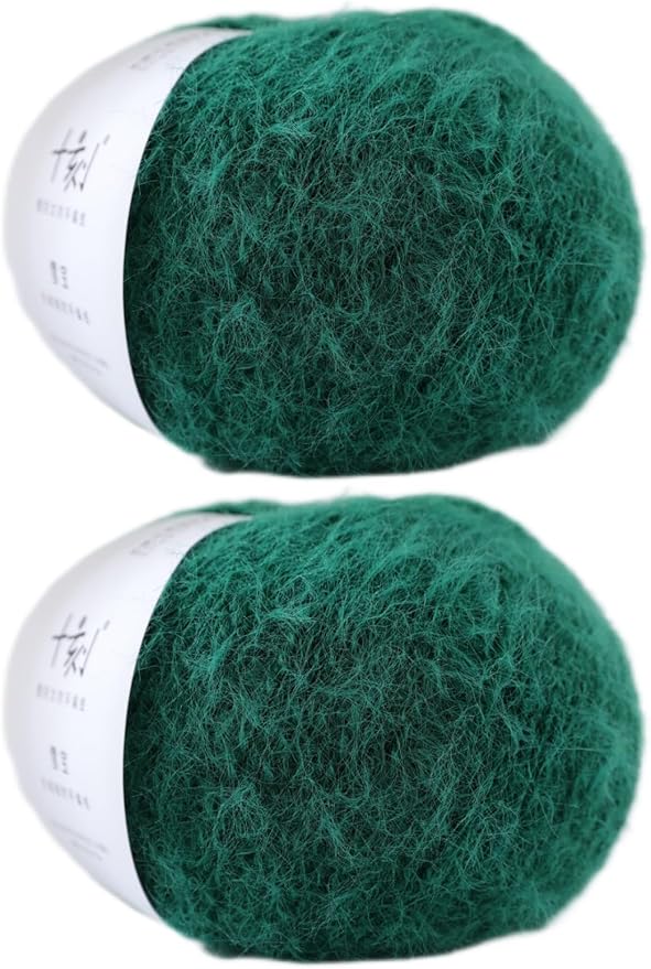 Snowbaby Wool Acrylic Blend Long Pile Yarn,(Worsted) Warm and Luxurious Fuzzy Yarn for Knitting and Crocheting DIY Hats Scarves Sweaters, 2 * 3.52oz/100g 207yds(15-Pine)