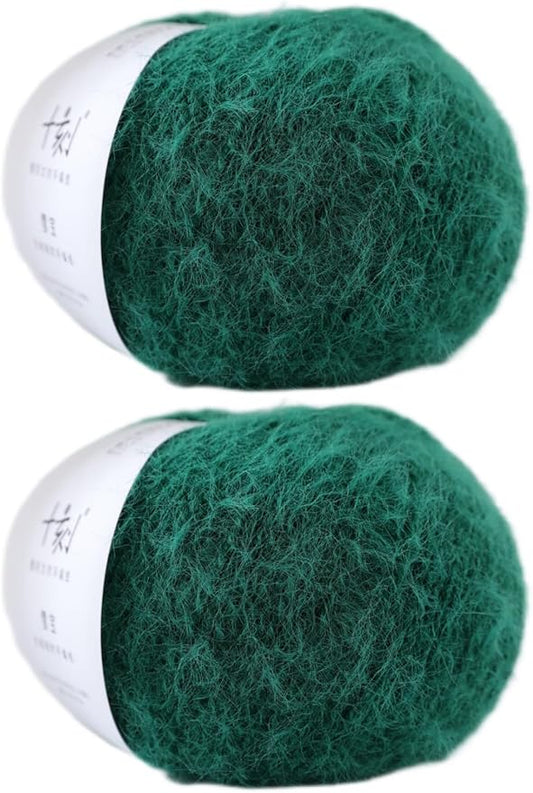 Snowbaby Wool Acrylic Blend Long Pile Yarn,(Worsted) Warm and Luxurious Fuzzy Yarn for Knitting and Crocheting DIY Hats Scarves Sweaters, 2 * 3.52oz/100g 207yds(15-Pine)