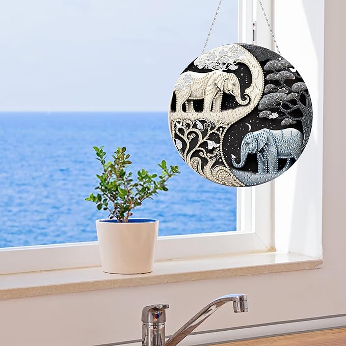 Generic DIY Hanging Diamond Pendant Special Shaped Crystal Diamond Art Painting Ornament Single Sided for Window Home Garden Wall Door Decor-Elephant