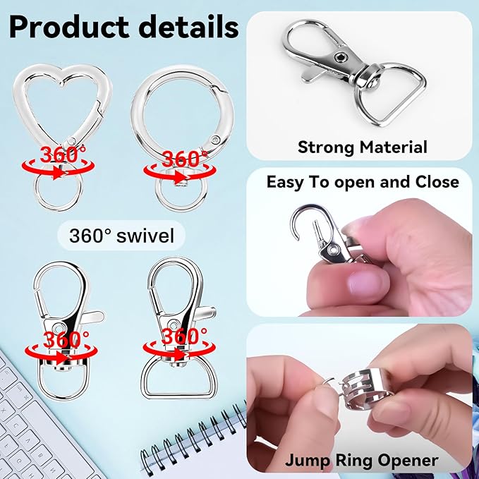 Prdingfy 579PCS Keychain Making Kit, Key Chain Supplies Including Keychain Clip, Key Rings, Lobster Claw Clasps, Jump Rings, Extender Chain,Pliers for Key Chain Making and Jewelry Making(Silver)