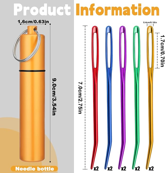 UOOU 10Pcs Yarn Needles, Darning Tapestry Needles, Large Eye Weaving Needle, Yarn Needle for Crocheting with Aluminum Storage Knitting Crochet Accessories