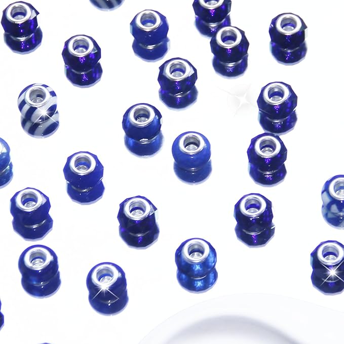 60Pcs Large Hole Beads Spacer Beads Dark Blue Assorted European Craft Big Beads Large Hole Lampwork Murano Bead Fairy Wand Garden Bead for DIY Charm Bracelet Jewelry Making Decoration Supplies