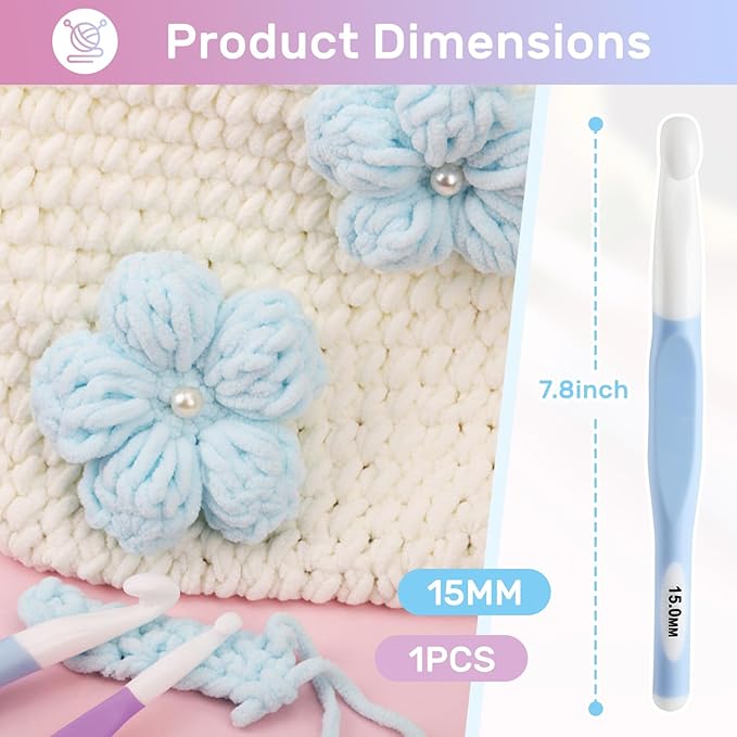 15mm Large Crochet Hooks,Large Size Crochet Needle,Long Rubber Handle Crochet Hook with Ergonomic Handle,Weaving Tools for Chunky Yarn DIY Crocheting Knitting (15mm)