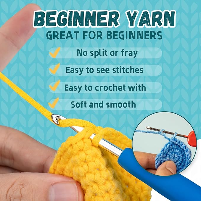 5x50g Glow in The Dark Yarn Set for Crocheting and Knitting; 5x51m (60yds) Yarn for Beginners with Easy-to-See Stitches; Worsted-Weight Medium #4; Beginners Crochet Kit