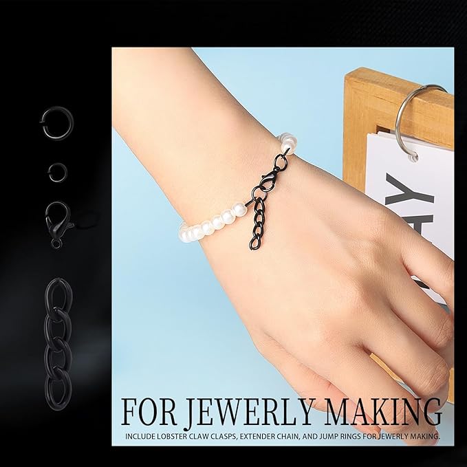 LEOBRO 265PCS Swivel Snap Hooks and Key Rings, Keychain Clips and Key Chain Rings, Keychain Making Kit, with Lobster Claw Clasps & Jump Ring & Necklace Extenders, for Jewelry Making, Black