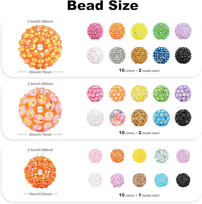 50Pcs Rhinestone Beads for Pens, 20mm Resin Rhinestone & Snowflake and 16mm Sequin Beads, Round Sparkly Chunky Bubblegum Bead Set for DIY Beadable Pens Keychain Necklace Bracelet Jewelry