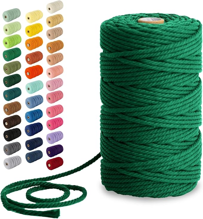 Nook Theory Macrame Cord - 4mm 109 Yards Cotton Rope, 3mm 5mm Yarn, String for Crafts, Perfect for Macrame Wall Hanging and Boho Decorations (Emerald)