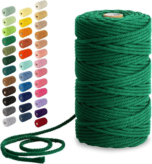 Nook Theory Macrame Cord - 4mm 109 Yards Cotton Rope, 3mm 5mm Yarn, String for Crafts, Perfect for Macrame Wall Hanging and Boho Decorations (Emerald)