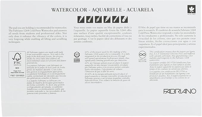 Fabriano 1264 Watercolor Pad, 4" x 8", Glue Bound