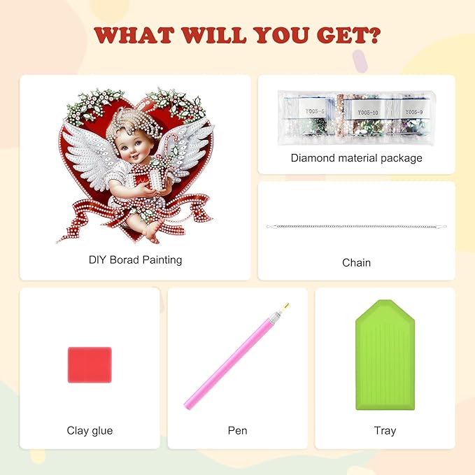 HEIBAGO Angel Diamond Art Hanging Kits for Adults Kids, 5D Special Shaped Crystal Diamond Painting Kit Cupid, DIY Pattern Window Pendant Gem Art Kit for Home Wall Decor 8.3 x 8.3 Inch