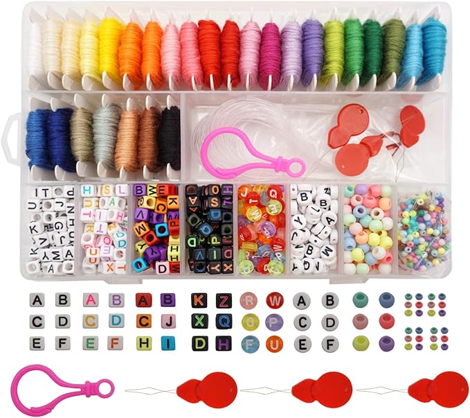 Peirich Friendship Bracelet Making Beads Kit, Letter Beads,22 Multi-Color Embroidery Floss Over 1900 pcs A-Z Alphabet Beads Beads Bracelets String Kit for Jewelry Making Christmas Birthday Gifts