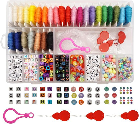 Peirich Friendship Bracelet Making Beads Kit, Letter Beads,22 Multi-Color Embroidery Floss Over 1900 pcs A-Z Alphabet Beads Beads Bracelets String Kit for Jewelry Making Christmas Birthday Gifts