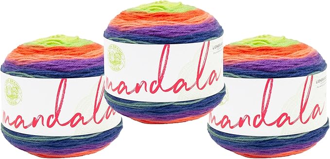 Lion Brand Yarn, Mandala DK Lightweight Yarn for Knitting, Crochet, and Crafts, Slimer, 3 Pack, Self-Striping Acrylic Fiber for Baby Blankets, Multicolor Shawls and Variegated Cardigans