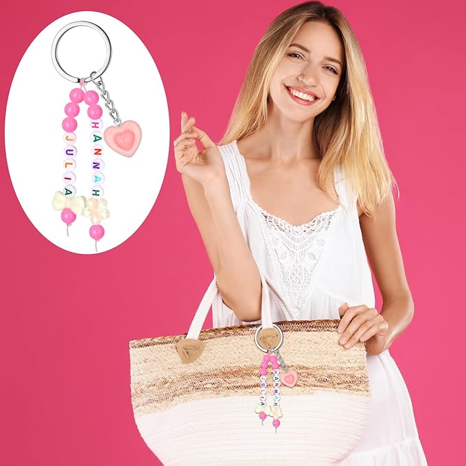 Landical 564 Pcs Bow Heart Keychain Making Kit DIY Mother's Day Bead Key Chain Craft Adjustable Name Beads String Mom Gift Easter Pastel Jewelry Backpack Accessories Holiday Party Favor(Candy Color)