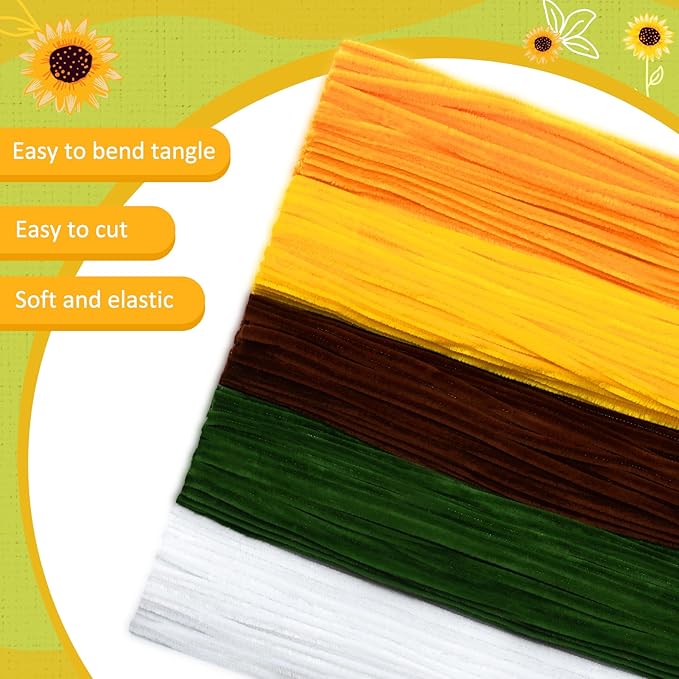 Peryiter 371 Pipe Cleaners Flowers Set, Mixed Colors Chenille Stems Bulk with Floral Wires, Gardening Tape, Stamen for DIY Flower Making Kit, Gift Idea for Mother's Day(Orange)