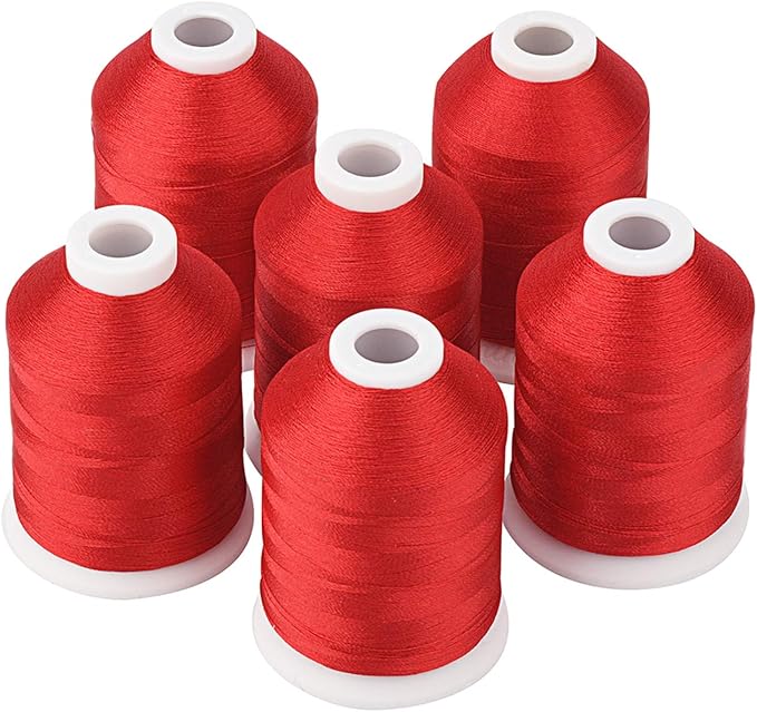 Simthread 6 Spools Red Machine Embroidery Thread 1000M(1100Yards) for Brother, Babylock, Janome, Pfaff, Singer, Bernina and Other Home Machines (Red)