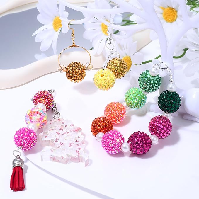 120pcs 20mm Rhinestone Beads, 24 Colors Round Crystal Resin Rhinestone Disco Ball Chunky Bubblegum Beads for Pens, DIY Jewelry Making, Bracelets, Necklace