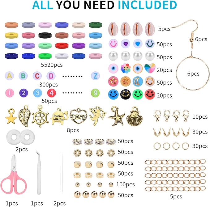 AIPRIDY Girls Toys Bracelet Making Kit, Clay Beads Jewelry Activity Kit, DIY Crafts Birthday Christmas Gifts for Girls Ages 5 6 7 8 9 10 11 12 Years Old (24 Colors 6500 Pcs)