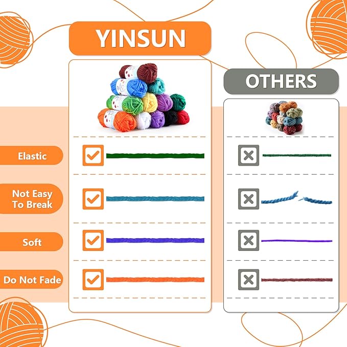 Yinsun 12 Acrylic Yarn Skeins, 12 Colors Starter Mini Crochet Bulk Yarn for Child, Adult Knitting Crochet Crafts (12 x 15g)