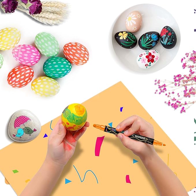 Betem 24 Colors Dual Tip Acrylic Paint Pens Markers, Fabric Decorating Kits Premium Water-Based Acrylic Paint Markers for Fabric, Rock, Wood, Glass, Eggs, Canvas, Ceramic, Easter Basket Stuffers
