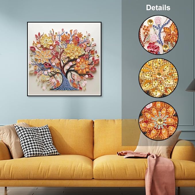 SJUTOUCI Diamond Art Painting Kits for Adults, 5D Tree of Life Special Shape Diamond Art for Beginners, Crystal Rhinestones Dots Bead Art for Home Wall Decoration Gift 12×12inch