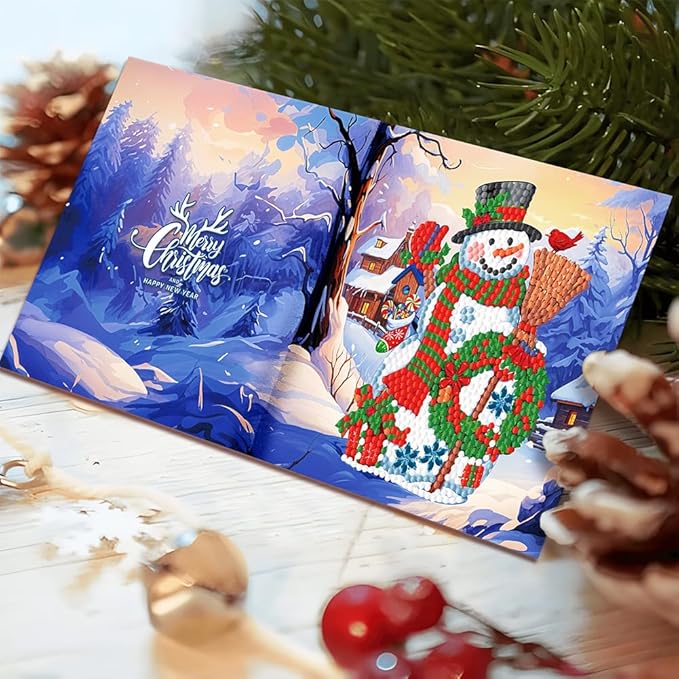 12 Packs DIY 5D Diamond Paint Christmas Cards, Xmas Santa Claus Elk Diamond Art Greeting Cards, Gem Art Christmas Ornaments for Adults Beginners Holiday Gift