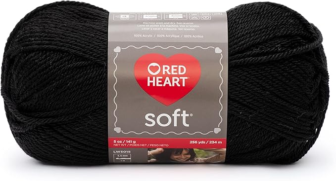 Red Heart Soft Black Yarn - 3 Pack of 141g/5oz - Acrylic - 4 Medium (Worsted) - 256 Yards - Knitting/Crochet