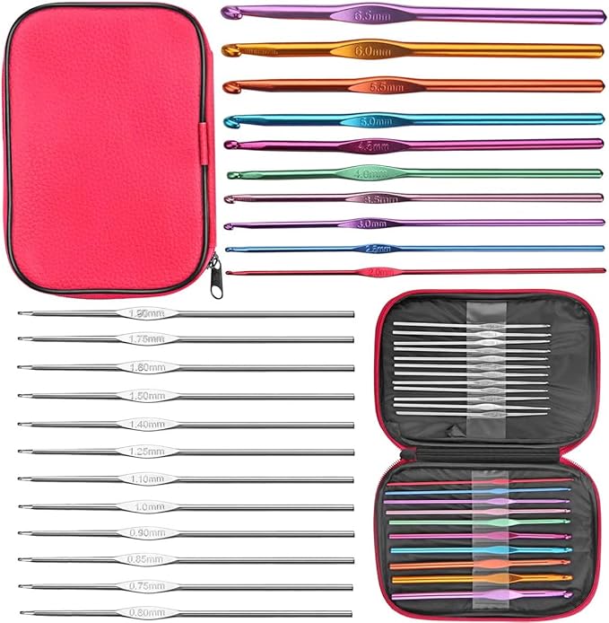 URWOOW 100 Pcs Crochet Hook Set with Yarn Knitting Needles Sewing Tools Full Set Knit Gauge Scissors Stitch Holders Household Tool Kit