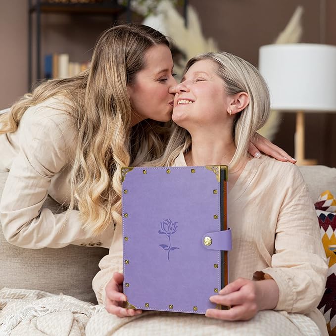 ZEEYUAN Mothers' Day Gift Leather Scrapbook Album, Purple Scrap Book Gift for Mom Grandma Couples Photo Memory Book Anniversary Wedding Scrapbook
