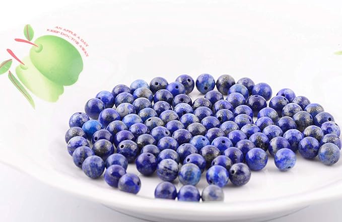 Natural Stone Beads 100pcs 10mm Lapis Lazuli Round Genuine Stone Beading Loose Gemstone Hole 1mm DIY Charm Smooth Beads for Bracelet Necklace Earrings Jewelry Making (Lapis Lazuli Blue, 10mm)