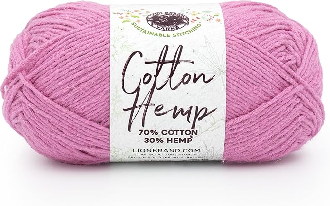Lion Brand Yarn Cotton Hemp Soft, Durable Yarn for Crochet and Knitting, 1 Pack, Pink Rose