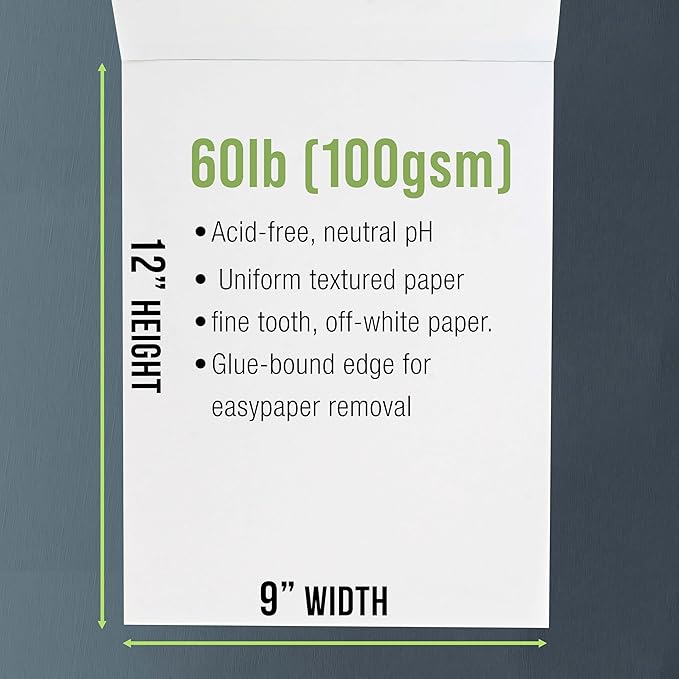 u.s. art supply 9" x 12" premium drawing pad, pack of 2 (50 sheets each), 60 lb (100 gsm) - artist sketch book, mixed media paper, sketchbook for drawing, colored pencils, charcoal - adults, students