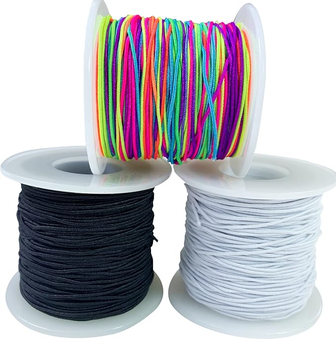 Stretchy Bracelet String Elastic 0.8mm, QBJAYTY Elastic String Thread Cord for Bracelet Making, 3-Color Stretch Beading Thread for Pony Letter Kandi Clay Beads, Black White Rainbow String