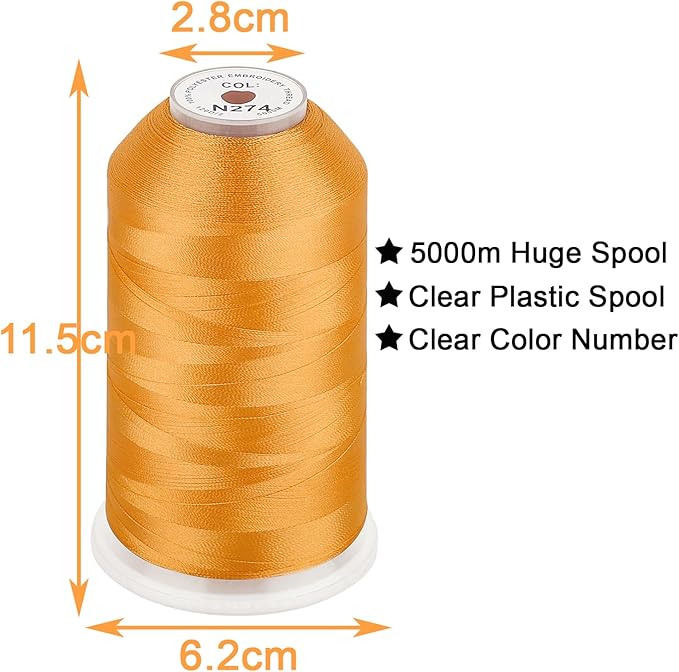 New brothread - Single Huge Spool 5000M Each Polyester Embroidery Machine Thread 40WT for Commercial and Domestic Machines - Tangerine(Janome Color)