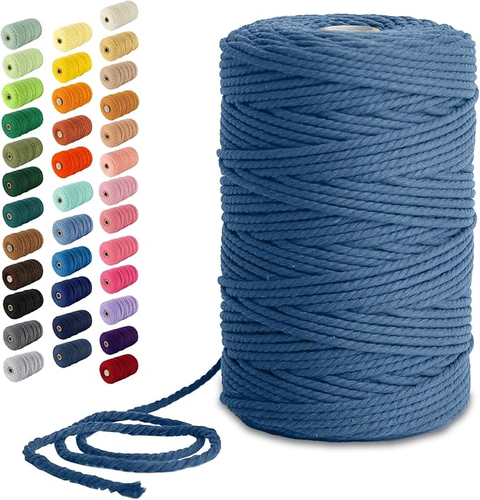 Nook Theory Macrame Cord - 3mm 220 Yards Cotton Rope, 4mm 5mm Yarn, String for Crafts, Perfect for Macrame Wall Hanging and Boho Decorations (Indigo)