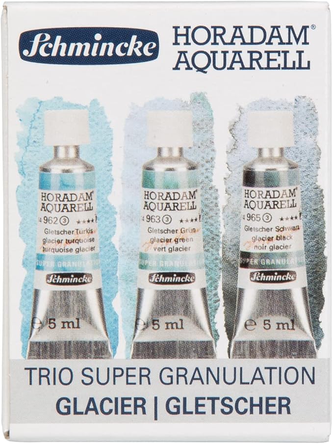 Schmincke Horadam® Aquarell, Super Granulation Trio Glacier, 5 ml Tubes, 74 616 097, Cardboard Set, Very Strong Granulating Watercolors
