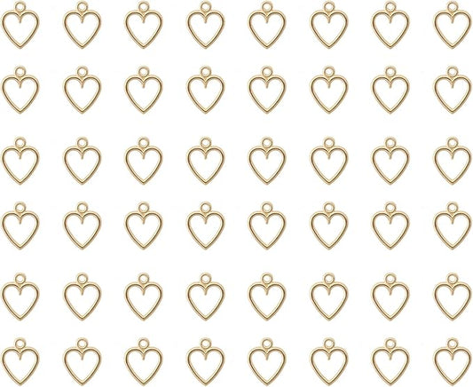 Ruwado 50 pcs Hollow Heart Charm Jewelry Making Kits for Jewelry Making 1.5 x 1.2 cm Cute Accessories for DIY Crafting Project Christmas Tree Décor Necklace Bracelet Keychain Earring Supplies (Gold)