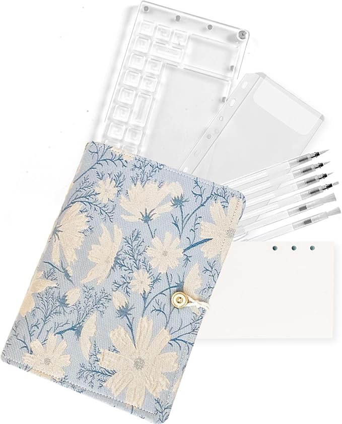 A6 Binder Watercolor Travel Set,Refillable Embroidered Journal with Mini Paint Palette.Thick Paper Travel Diary/Sketchbook/Workbook for Girl,Tulip Flowers Art Notebook (galsang Flower)