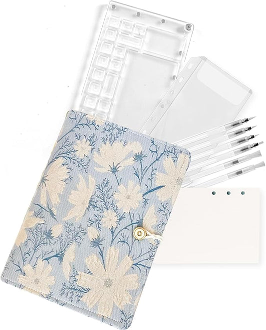 A6 Binder Watercolor Travel Set,Refillable Embroidered Journal with Mini Paint Palette.Thick Paper Travel Diary/Sketchbook/Workbook for Girl,Tulip Flowers Art Notebook (galsang Flower)