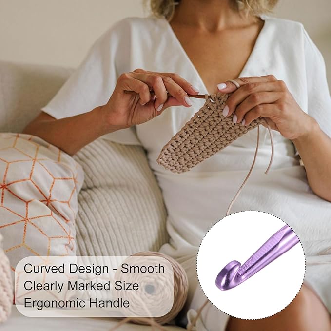 uxcell Aluminum Crochet Hook 6.5mm US Size K (Size 10.5) Knitting Needles for DIY Craft Yarn Purple 10Pcs