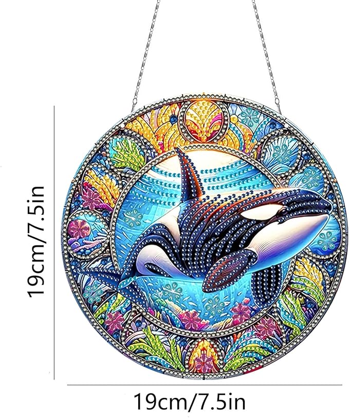 Generic DIY Hanging Diamond Pendant Special Shaped Crystal Diamond Art Painting Ornament Single Sided for Window Home Garden Wall Door Decor-Orca