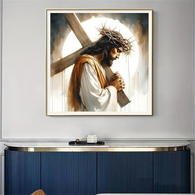 Jesus Stamped Cross Stitch Kits for Beginners Adults, Dimensions Needlepoint Art Crafts,Counted Cross Stitch Kits Embroidery Kits for Beginners Adults for Home Decor 13.8X13.8inch