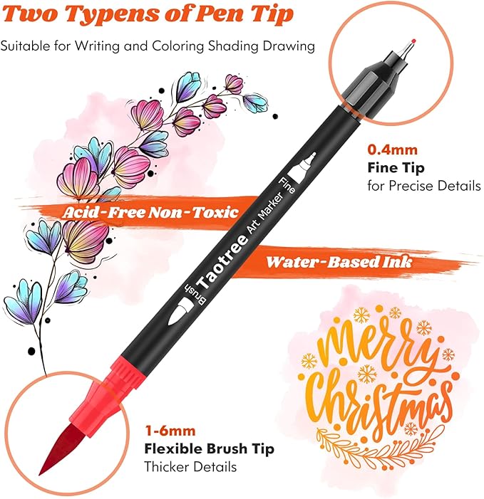 Taotree 120 Colors Dual Tip Art Markers Pens for Adult Coloring Book, Artist Fine & Brush Tip Coloring Markers Set Drawing Pens Craft Art Supplies for Journaling Note Taking Lettering Calligraphy