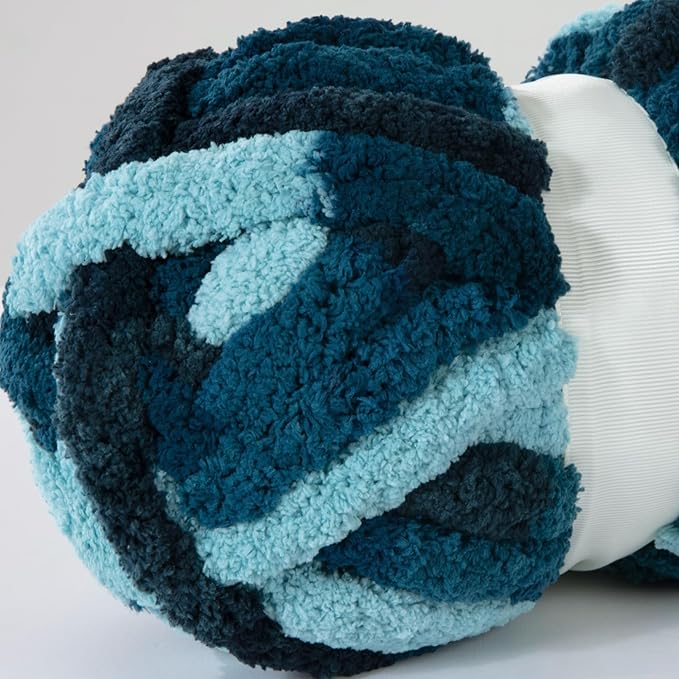 MABOZOO Tie Dye Chunky Yarn for Crocheting & Knitting, 8 Pack - Soft Plush Dark Blue Fluffy Jumbo Chenille Yarn,Giant Thick Fuzzy Bulky(29 yds, 8 oz Each Skein)