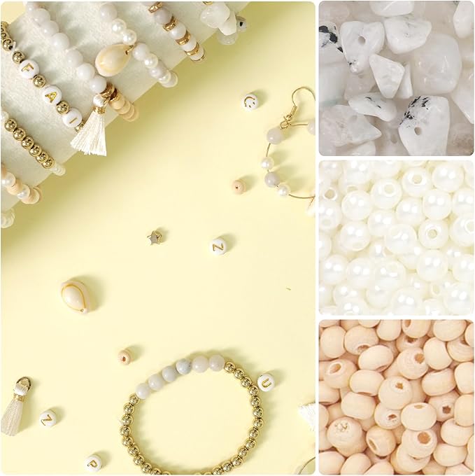 toipinio bracelet making kit jewelry making supplies kit natural stone beads for irregular natural stone with for diy craft-1736 pcs friendship bracelet/necklace/earrings for adults (moonstone)